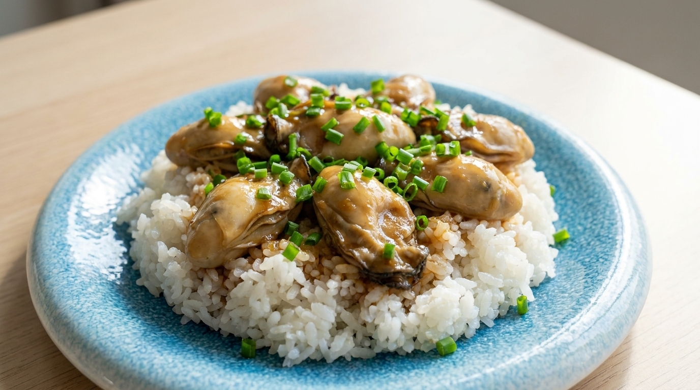 Herzhafte chinesische Austern-Reis-Bowl