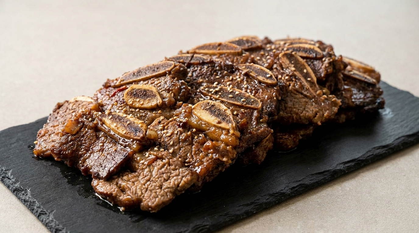 Authentische koreanische Galbi (Gegrillte Rinderrippchen)