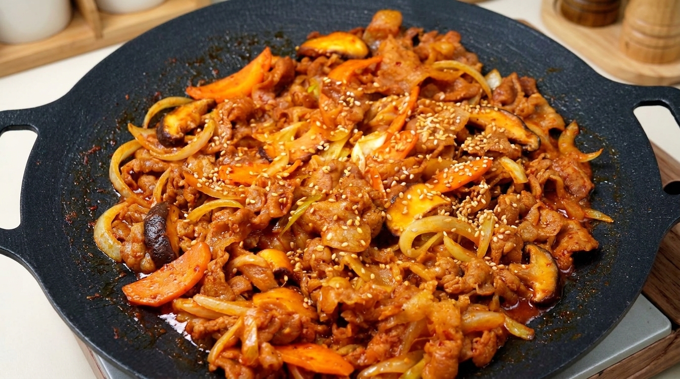 Scharf angebratener koreanischer Schweinebauch (Jeyuk Bokkeum)
