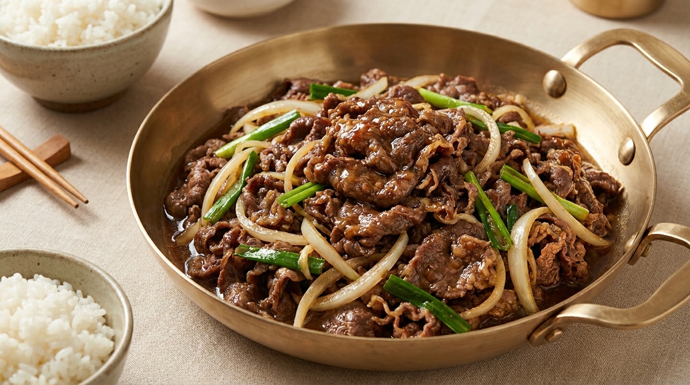 Authentisches koreanisches Bulgogi (Pfannengerührtes Rindfleisch)