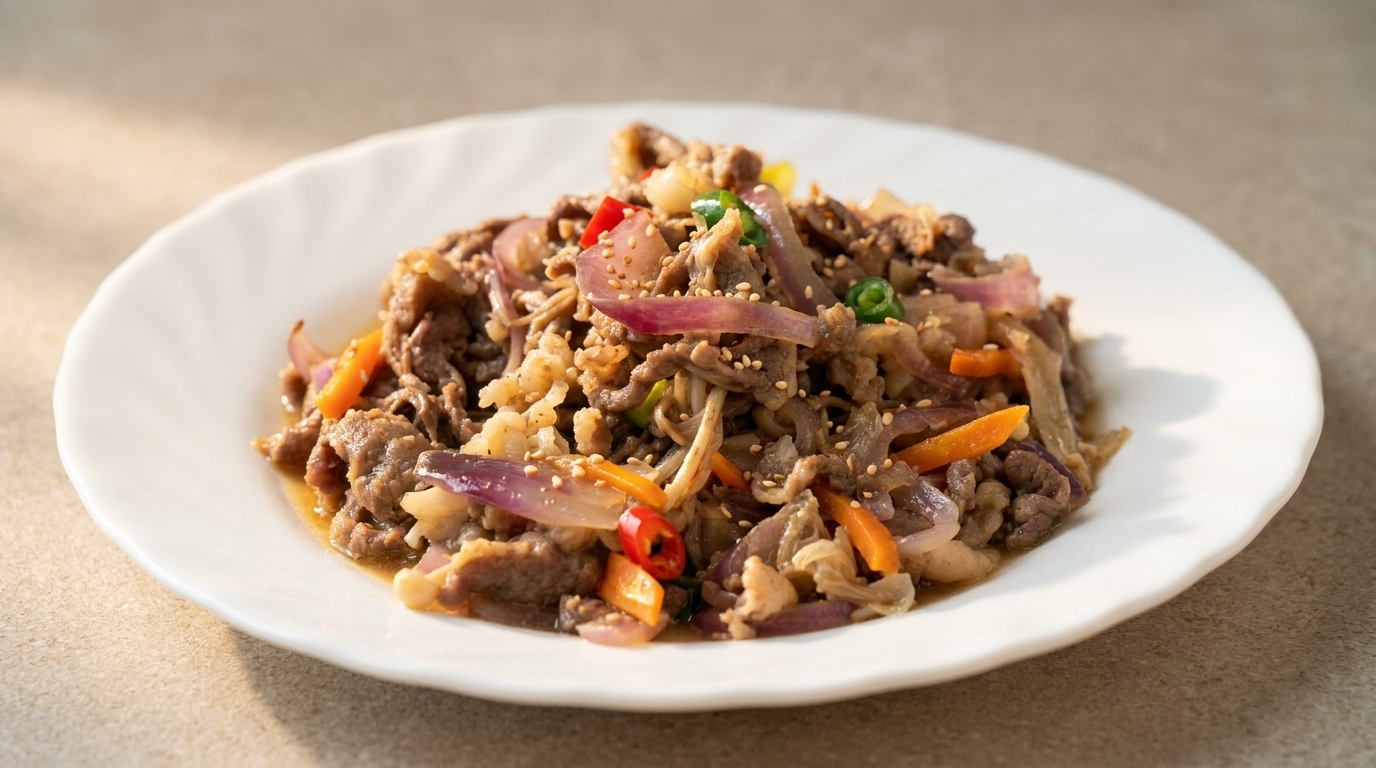 Authentisches Koreanisches Bulgogi: Zart mariniertes Rindfleisch aus der Pfanne