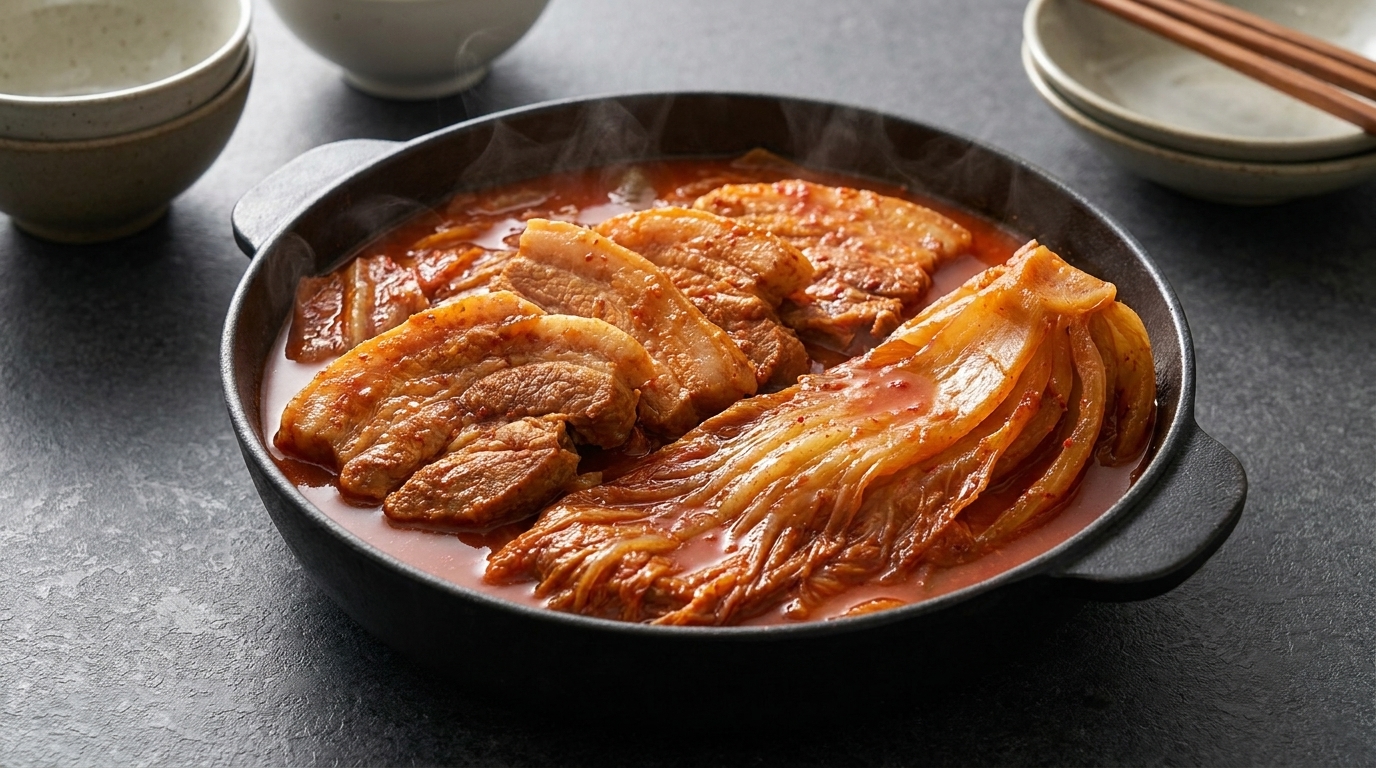 Pork Belly Aged Kimchi Jjim – Geschmorter Schweinebauch mit gereiftem Kimchi
