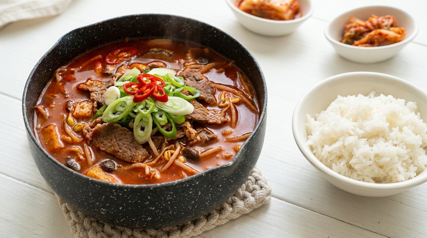 Scharfe koreanische Rindfleisch-Tofu-Suppe (Art Yukgaejang)