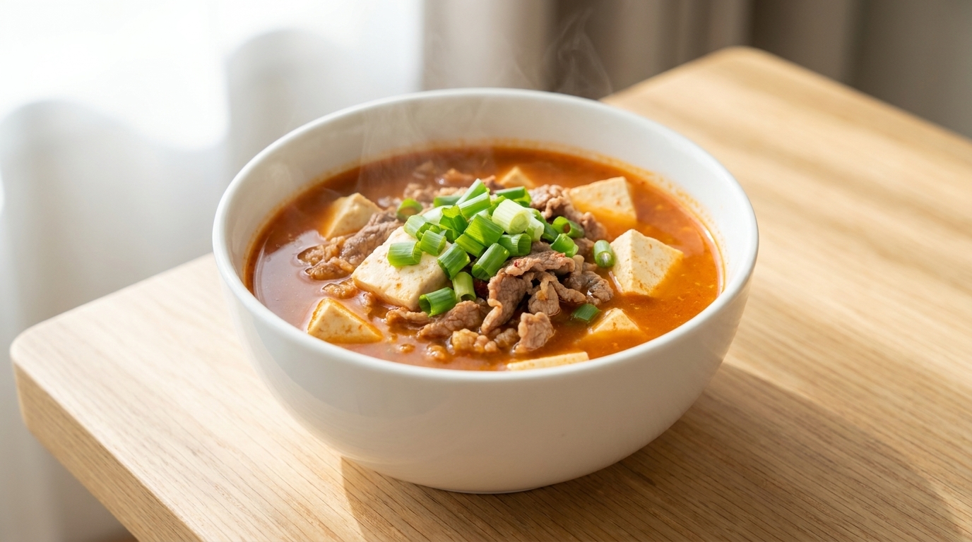 Schnelle Koreanische Rinder-Tofu-Suppe (Doenjang-jjigae)