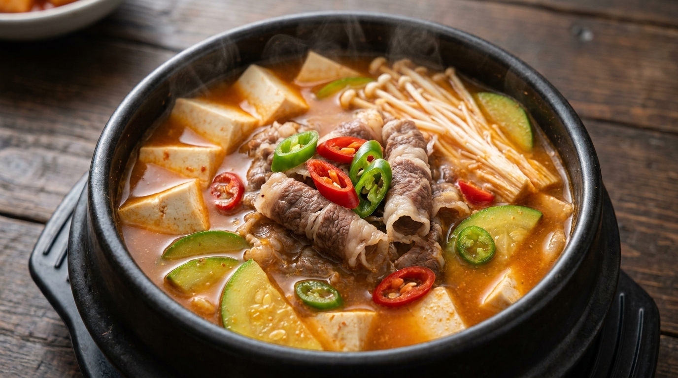 Kalorienarmes Beef Doenjang-Jjigae (Koreanische Sojabohnenpastensuppe)