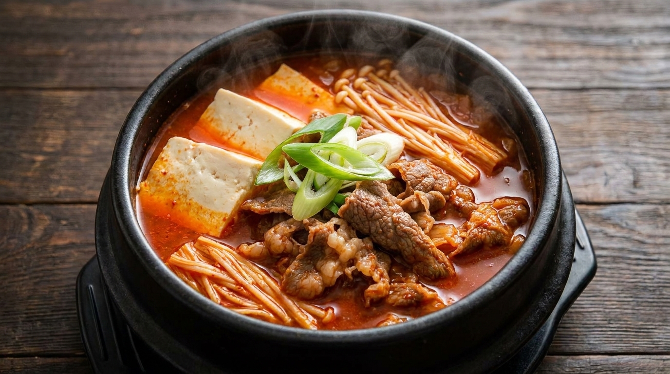 Koreanischer Kimchi-Eintopf mit Rindfleisch (Kimchi-Jjigae)