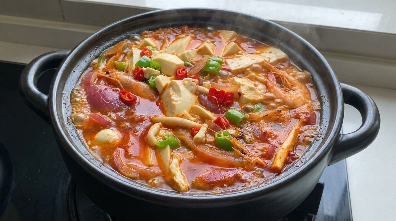Scharfe koreanische Kimchi-Tofusuppe (Kimchi-jjigae)