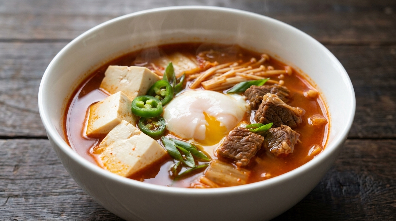 Kalorienarme Kimchi-Rindfleisch-Suppe mit Seidentofu (Kimchi-jjigae)