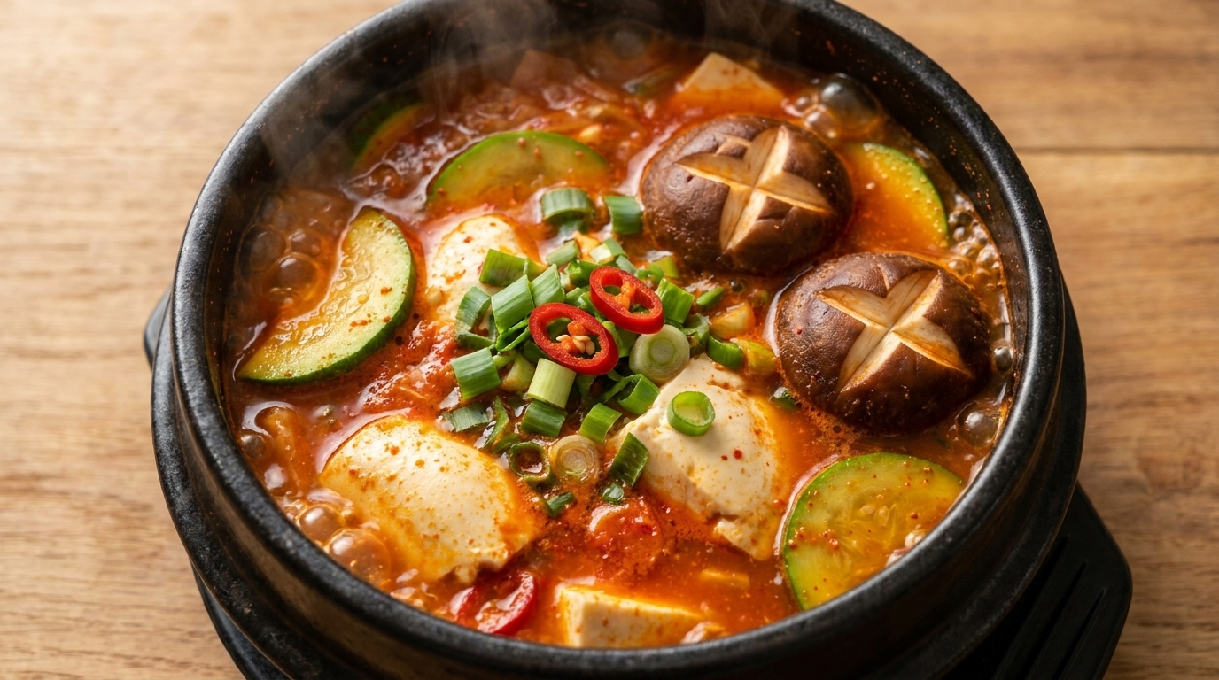 Sundubu-jjigae: Traditioneller koreanischer Tofueintopf mit Kimchi
