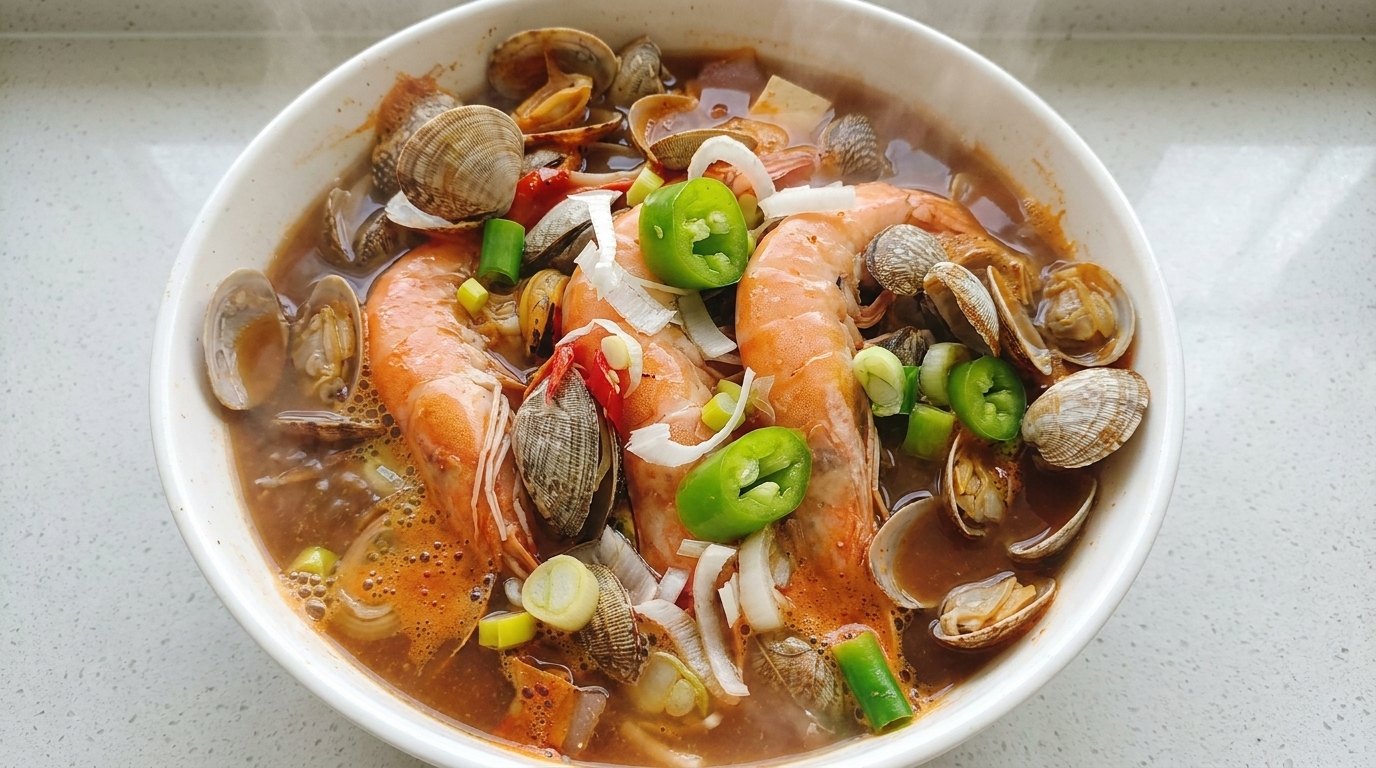 Haemul Doenjang Jjigae: Koreanischer Meeresfrüchte-Eintopf mit Sojabohnenpaste