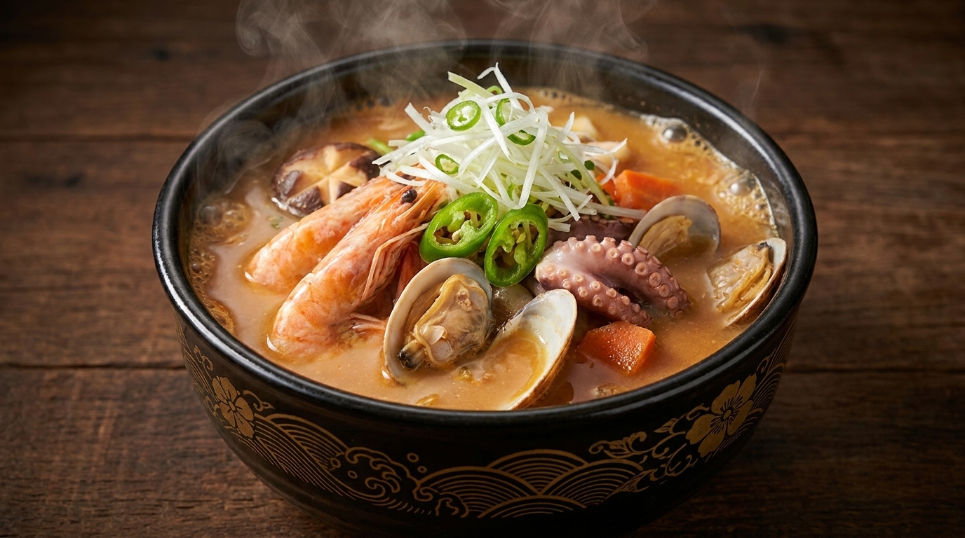 Haemul Doenjang Jjigae: Koreanische Meeresfrüchte-Sojabohnenpasten-Suppe