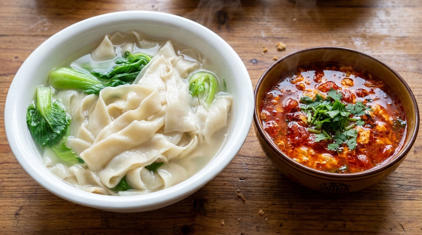 Zhanshui Mian: Handgezogene Shaanxi-Nudeln mit Tomaten-Ei-Dip
