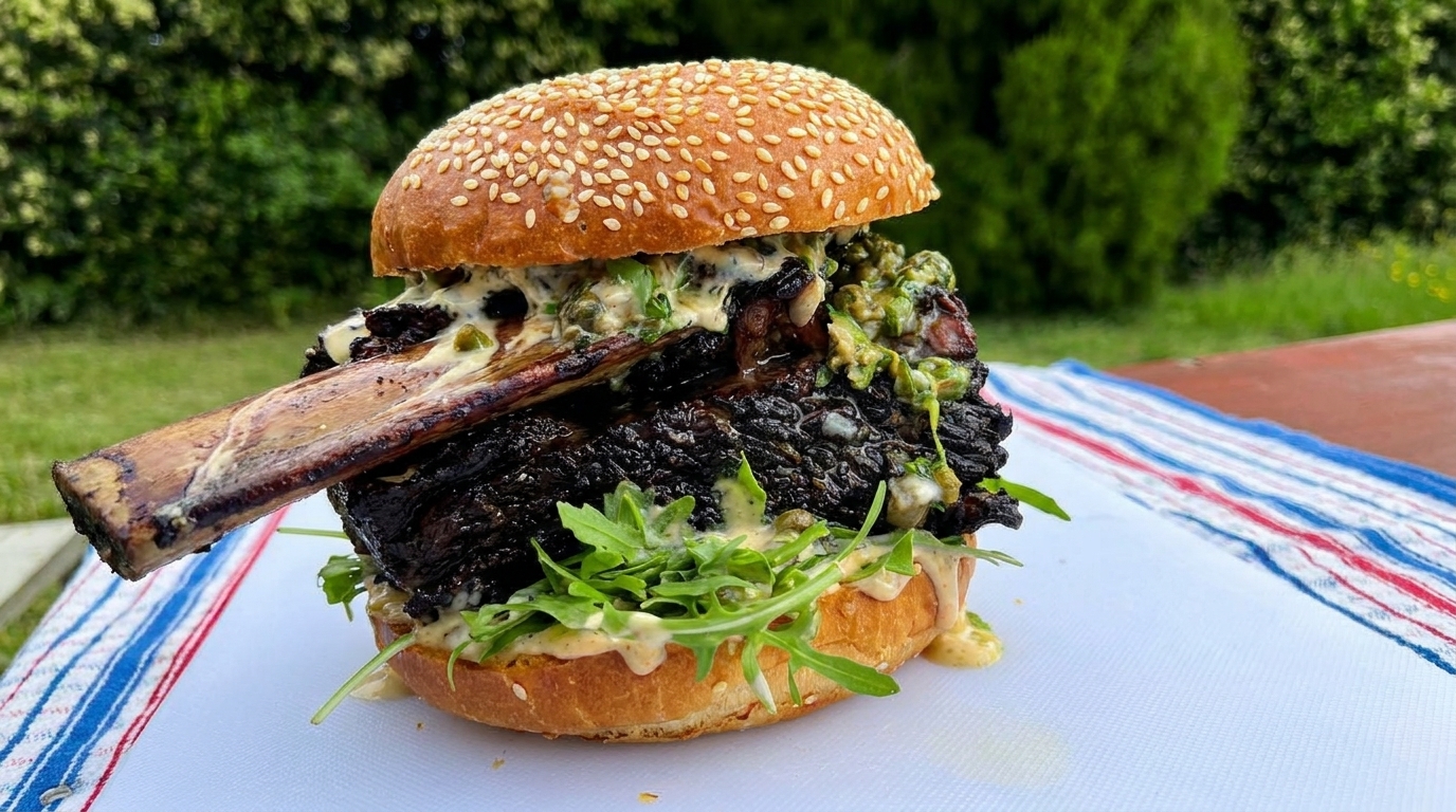 Rotwein-Short-Rib-Burger mit Kapern-Relish