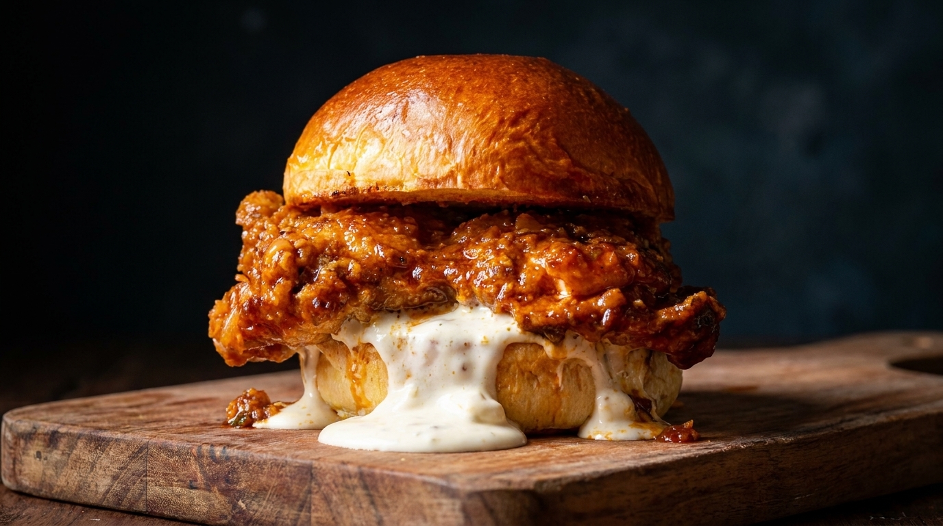 Knuspriger Cajun Chicken Burger mit reichhaltiger Rahmsauce