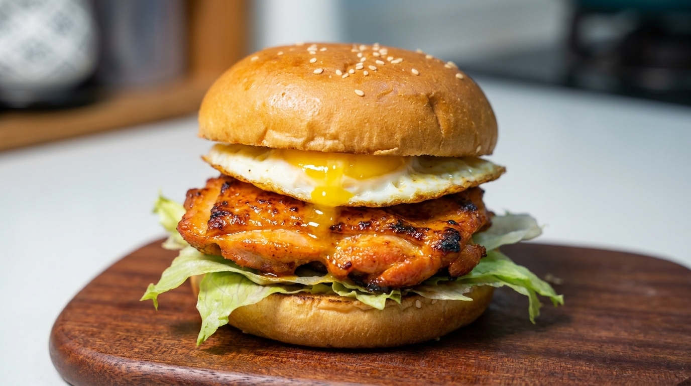 Orleans Chicken Burger mit Spiegelei