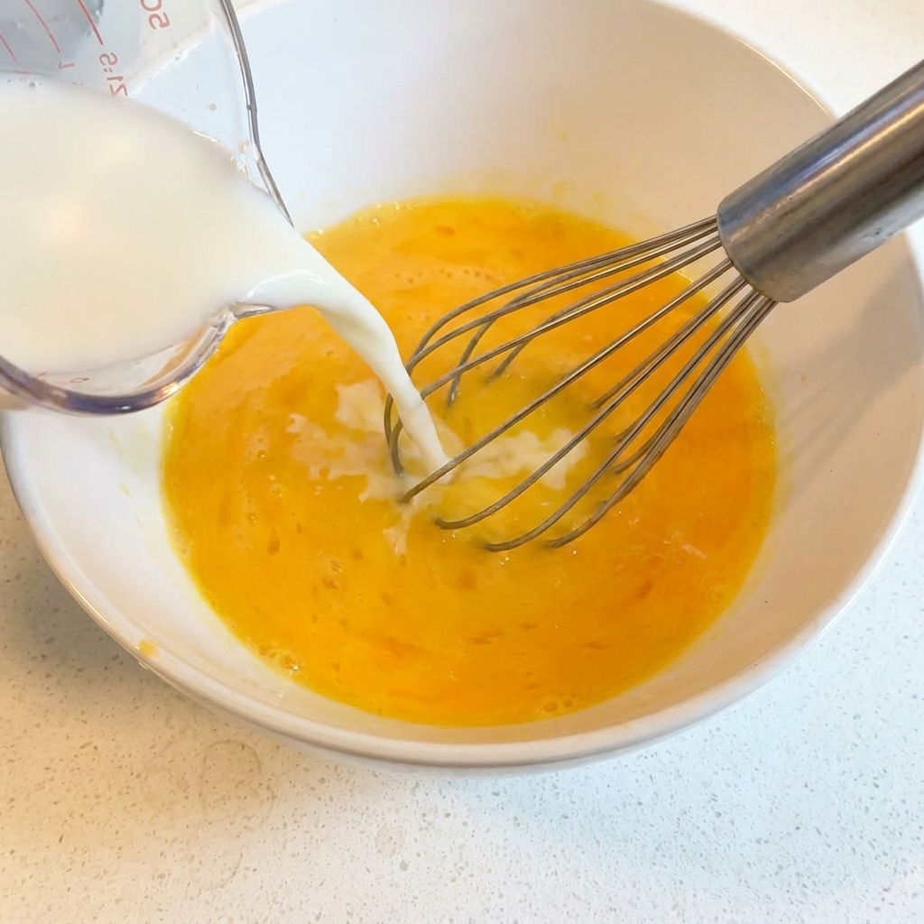 Heiße Brühe wird langsam unter eine Schüssel mit verquirlten Eiern und Zitronensaft gerührt.