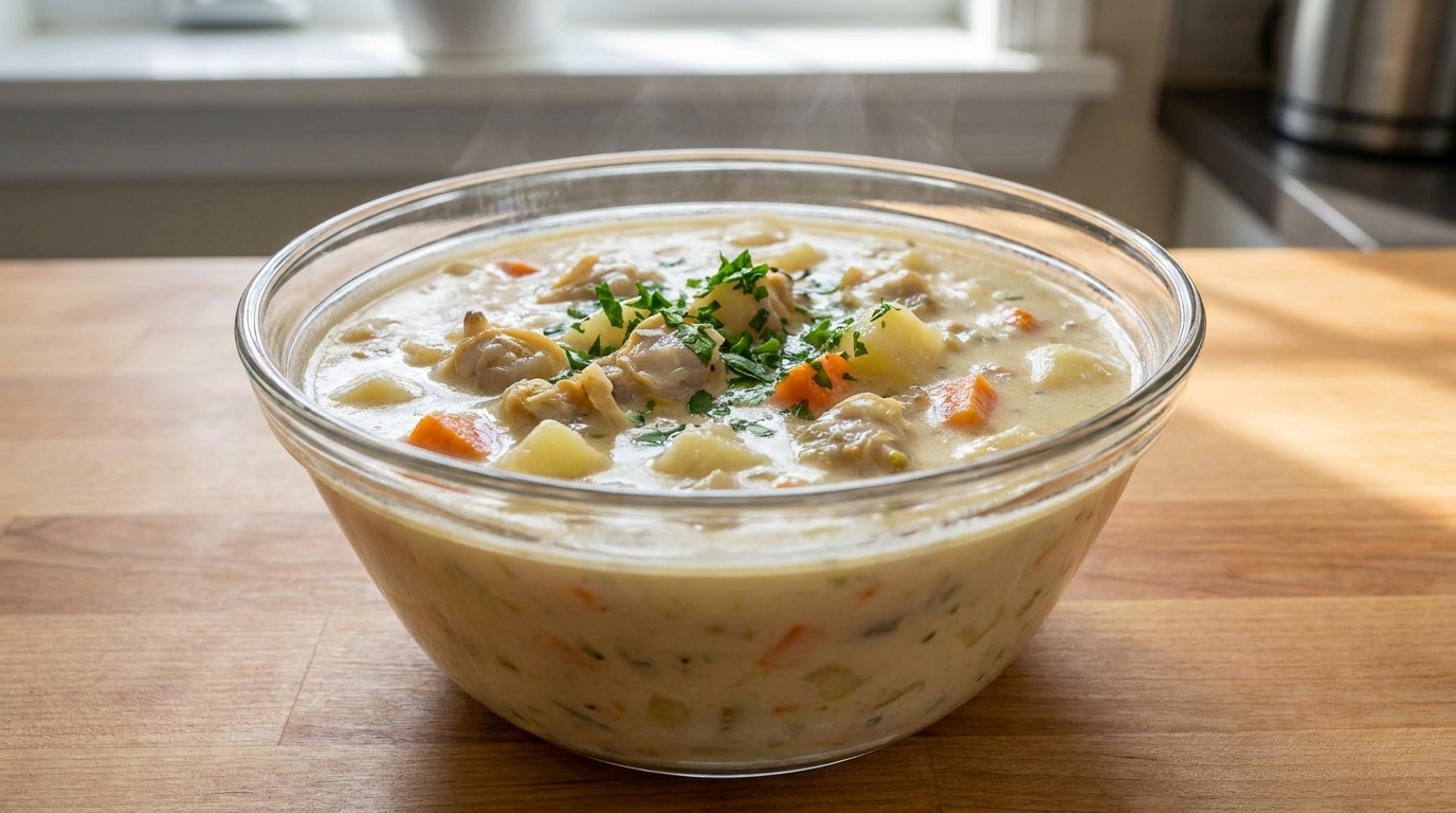 Cremige hausgemachte Muschelsuppe