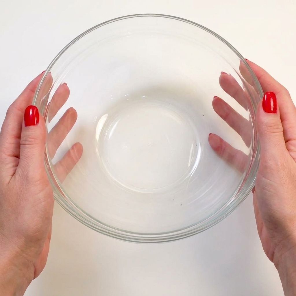 Vier leuchtend gelbe Eigelb in einer klaren Glasschüssel, bereit zum Verquirlen.
