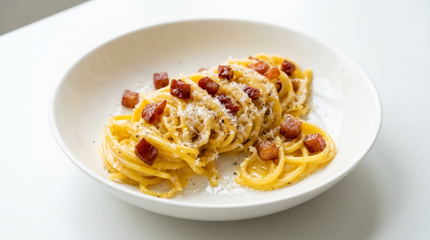 Klassische Carbonara mit Speck in 10 Minuten