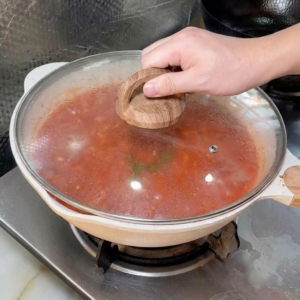 Gewürfelter Sellerie wird zu dem in der Pfanne befindlichen Fleisch-Gemüse-Mix hinzugefügt.