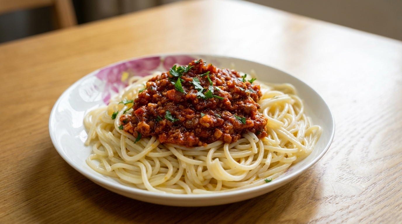 Klassische italienische Pasta mit Tomaten-Hackfleischsauce