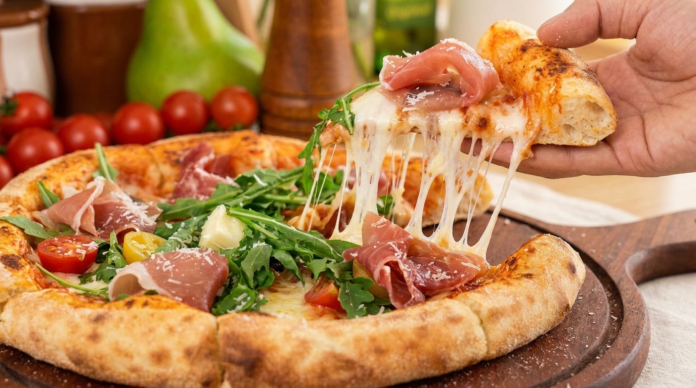Frische Parma-Schinken-Rucola-Pizza
