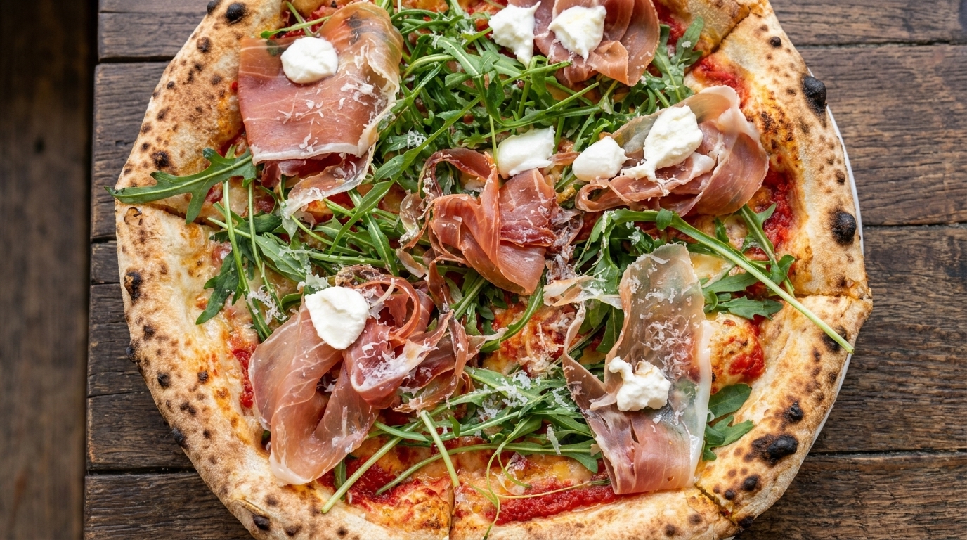Pizza mit Rucola und Prosciutto