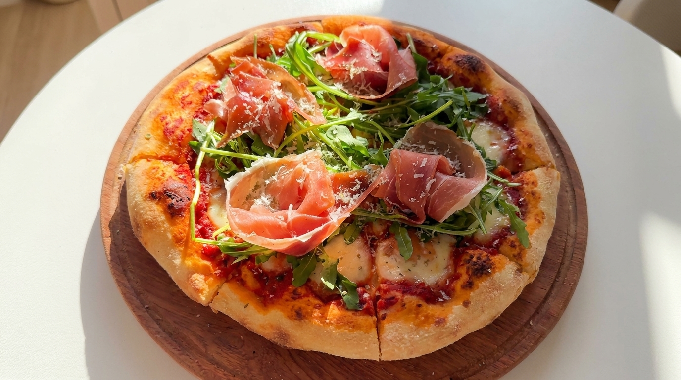 Authentische Pizza mit Parmaschinken und Rucola (Prosciutto e Rucola)