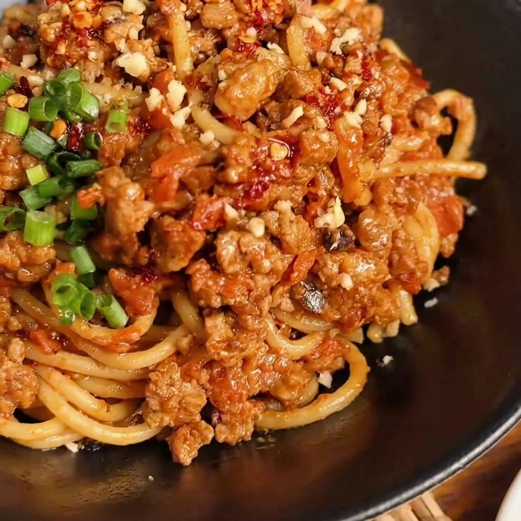 Das Karottenpüree wird in die köchelnde Fleischsauce gegeben.