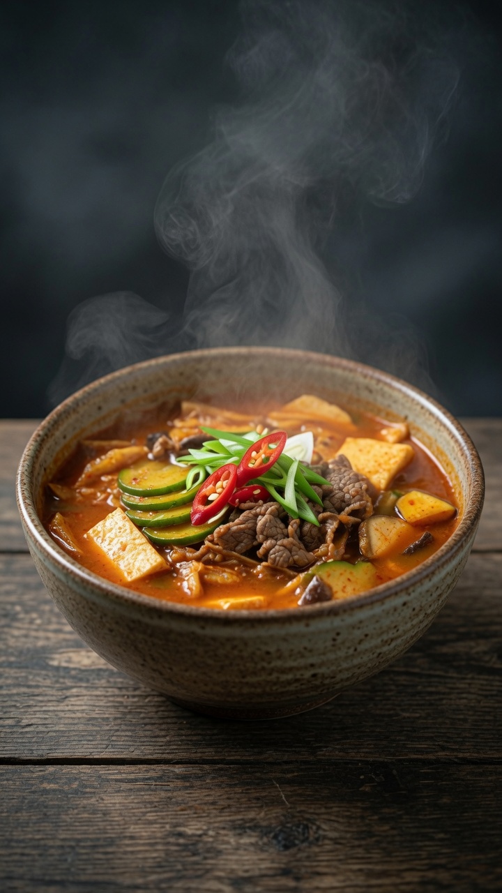 Würzige koreanische Kimchi-Rindfleischsuppe