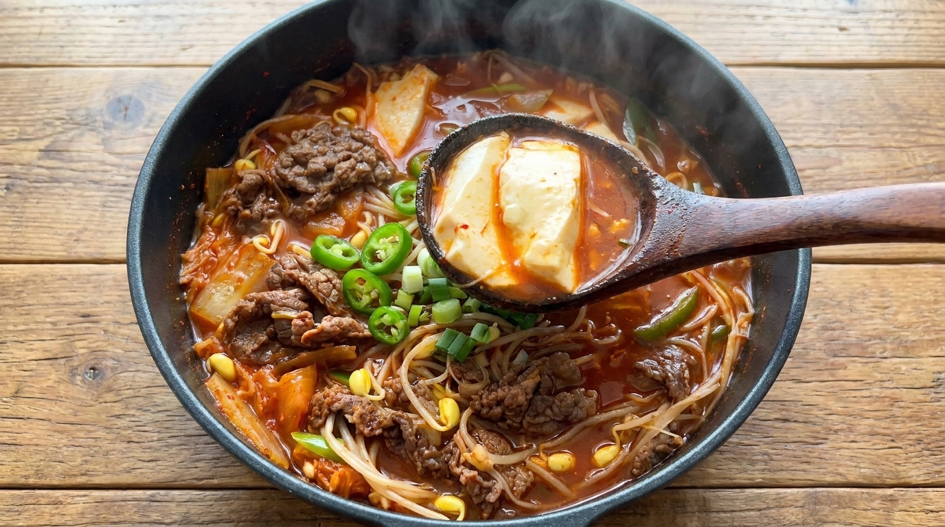 Kalorienarme Kimchi-Rindfleisch-Tofu-Suppe