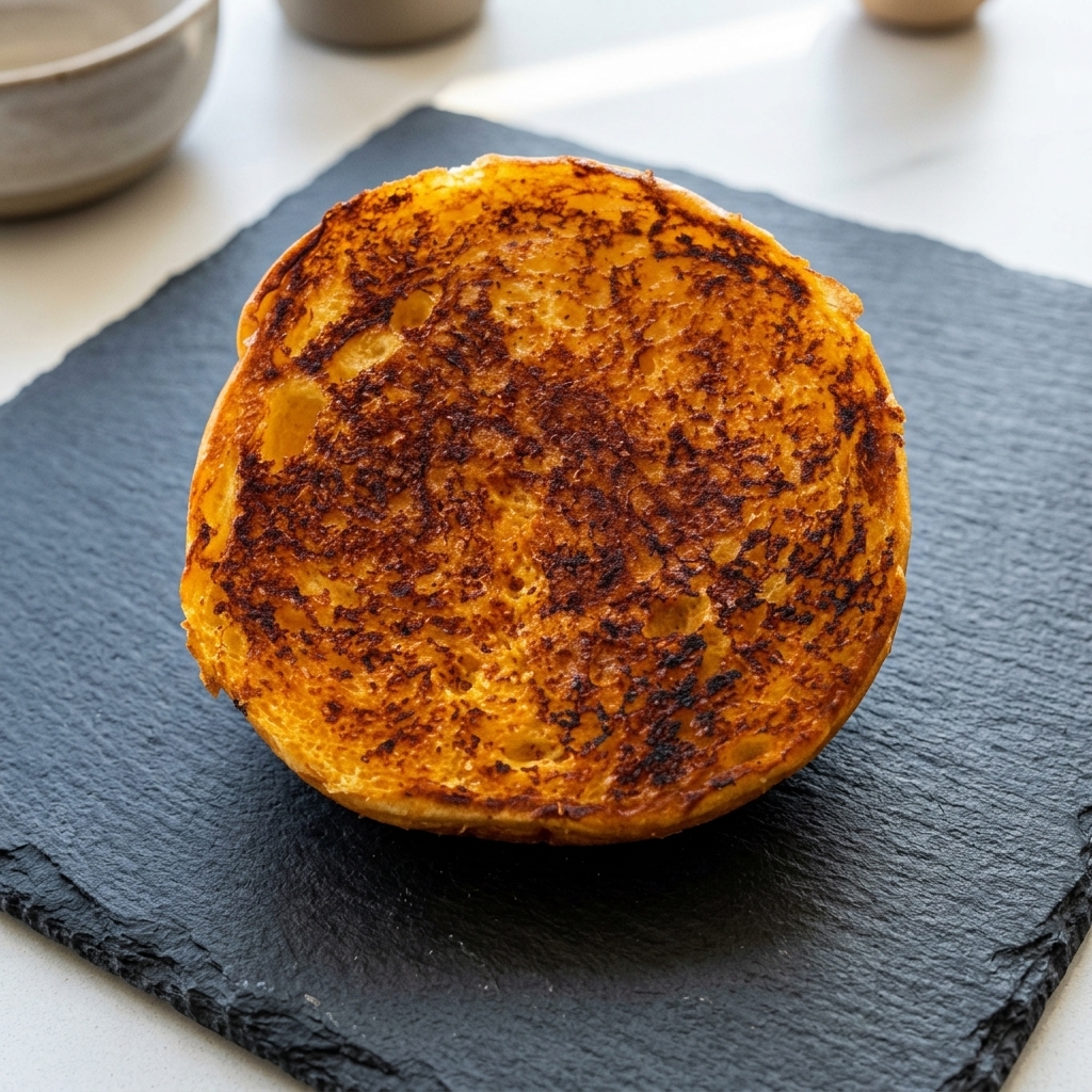 Die goldbraune Innenseite des Burgerbrötchens.