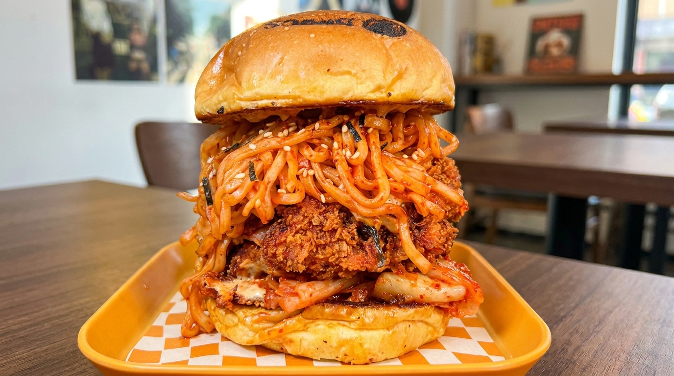 Würziger Ramen-Hähnchen-Burger