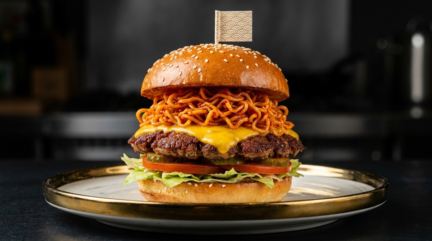Würziger Buldak-Ramen-Burger
