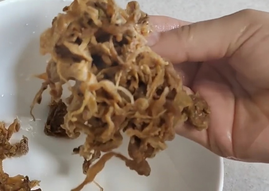 Fein gehackter eingelegter getrockneter Kohl, vorbereitet für die Ramen-Suppenbasis.