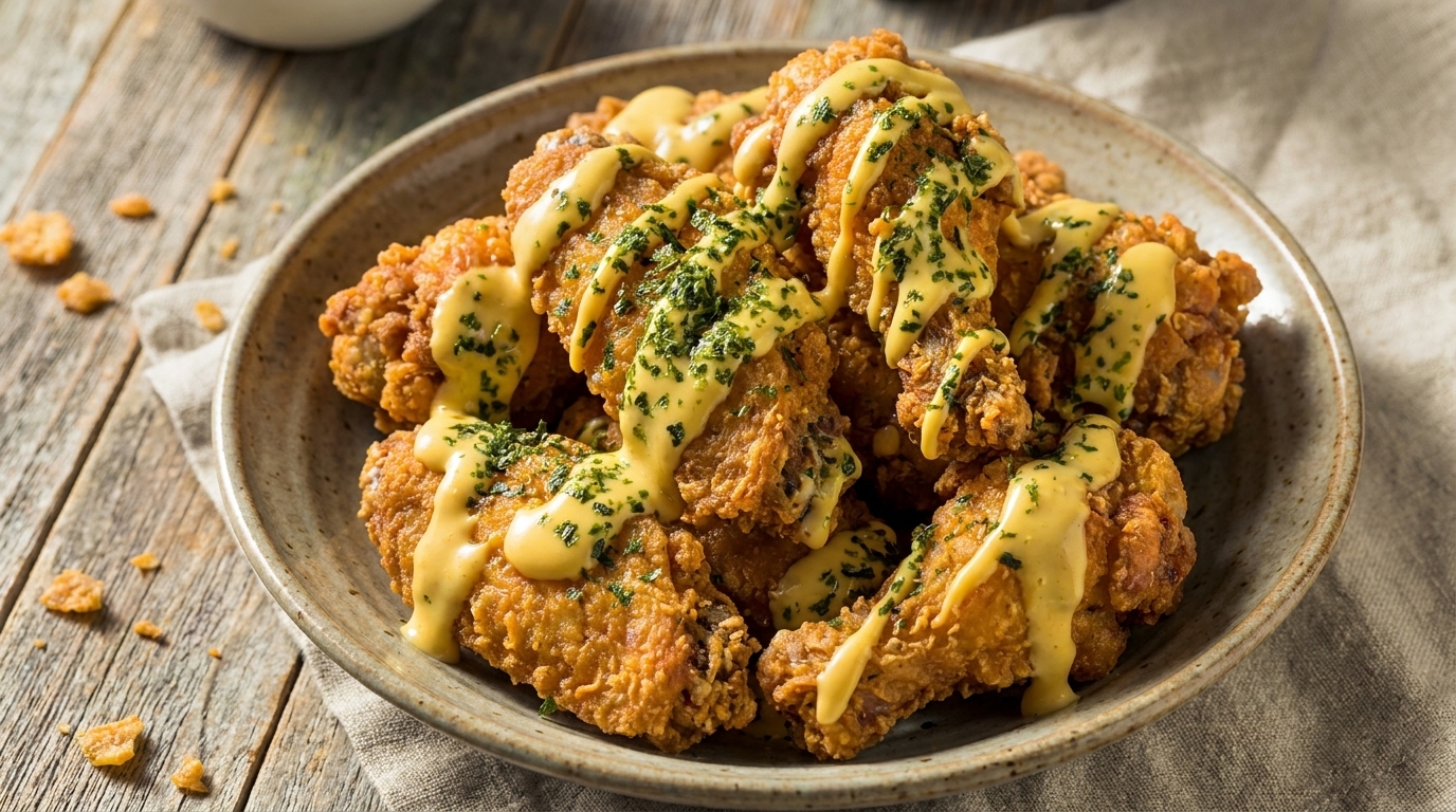 Honig-Senf-Hähnchen mit Käsesauce