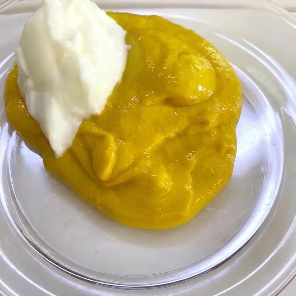 Cremiges Salatdressing wird in die Schüssel mit der Senf-Joghurt-Mischung gegossen.