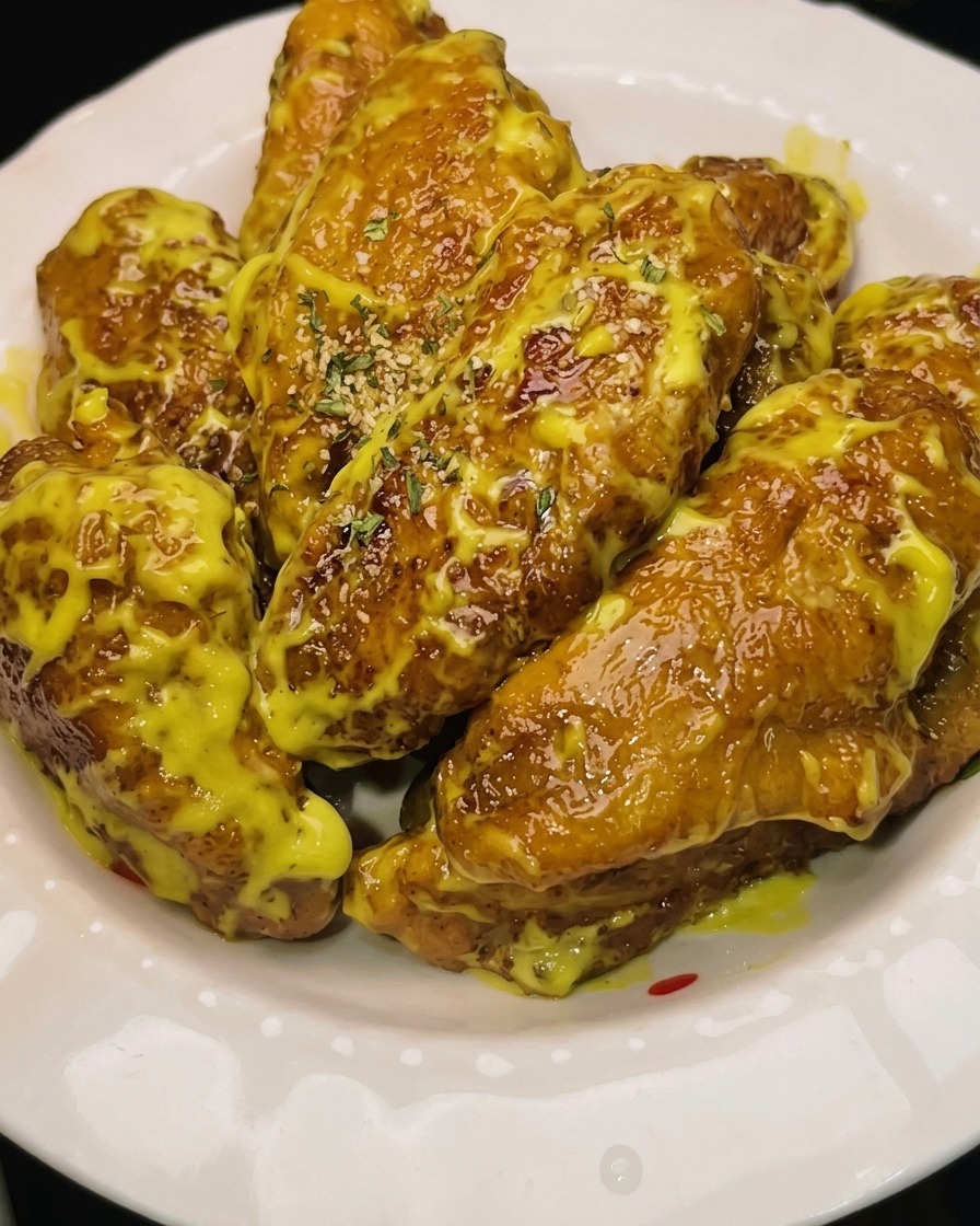 Honig-Senf, Mayonnaise und ein Klecks Wasabi in einer Schüssel.