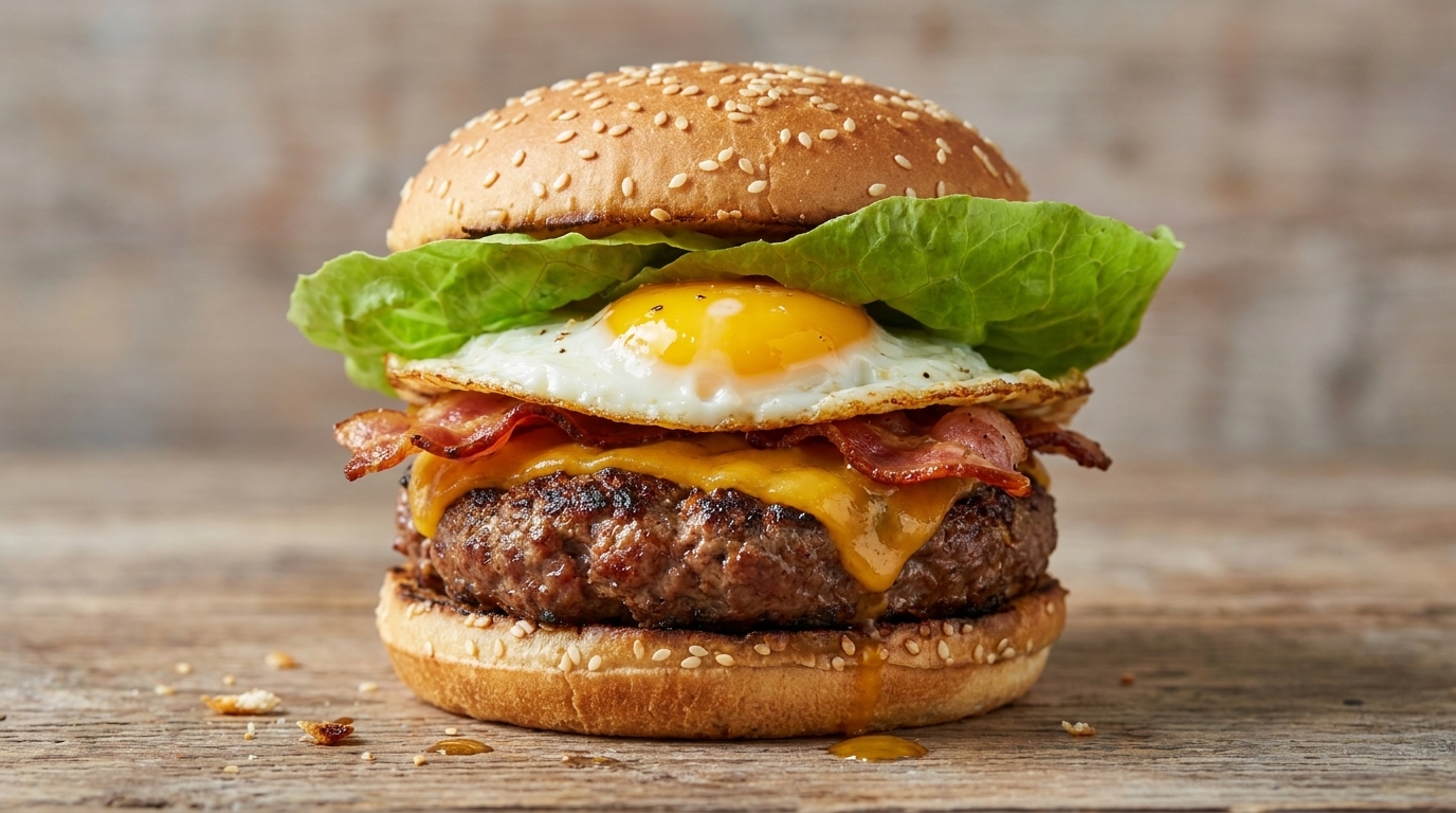 Ultimativer hausgemachter geräucherter Burger mit Speck und Spiegelei