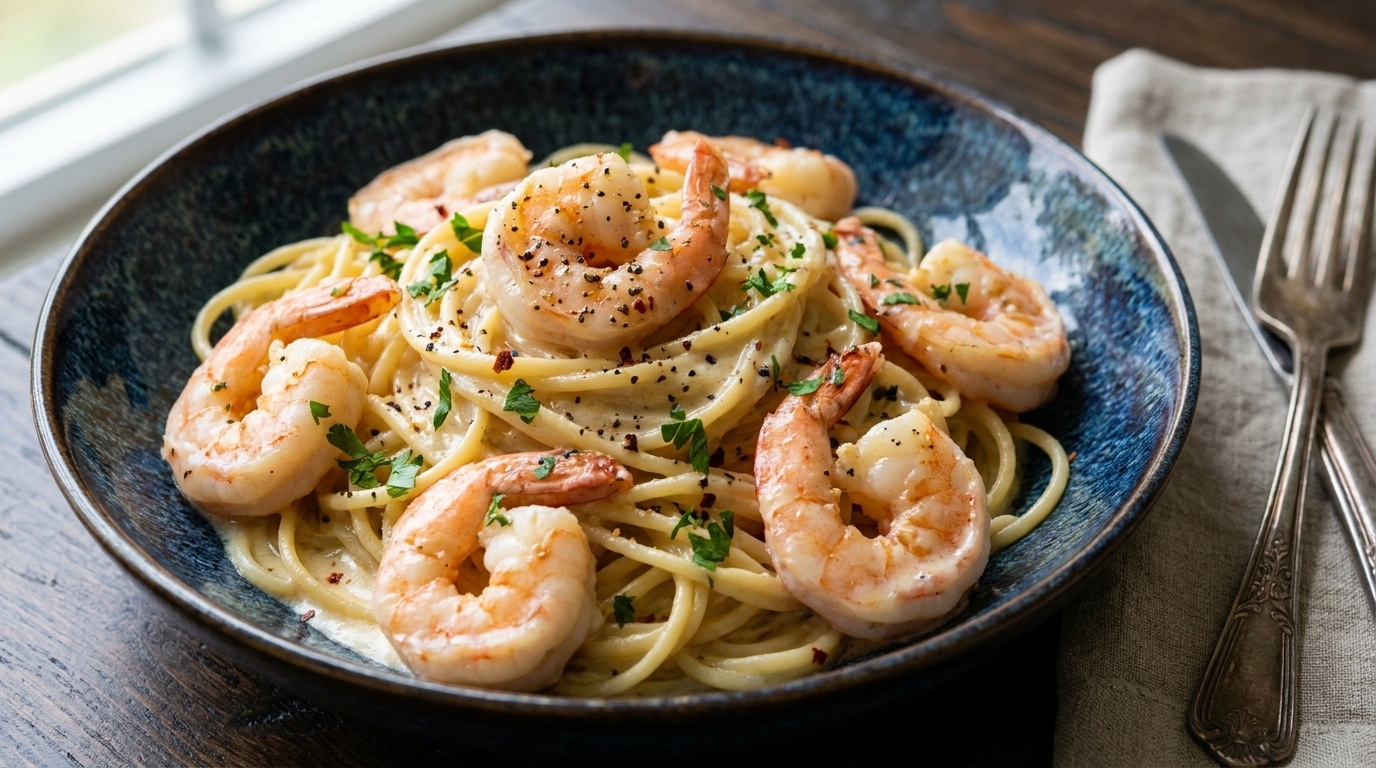 Cremige Knoblauch-Garnelen-Pasta