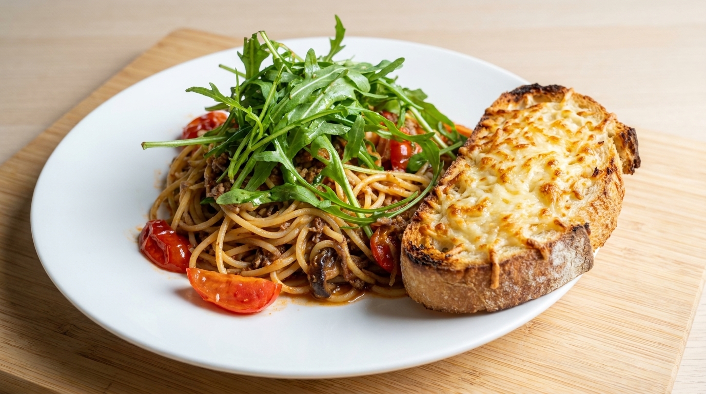 Anchovy-Spaghetti mit würzigem Käsetoast