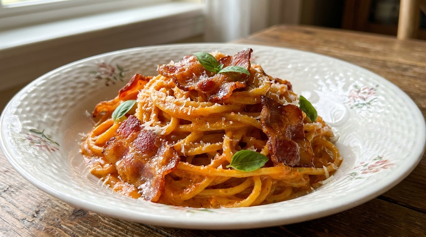 Scharfe cremige Bacon-Pasta im Seoul-Style