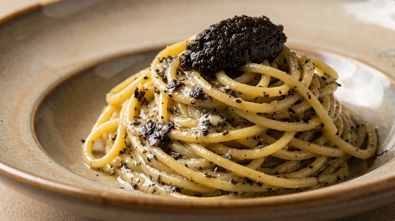 Mais-Nudeln mit Trüffel-Parmesan-Sauce