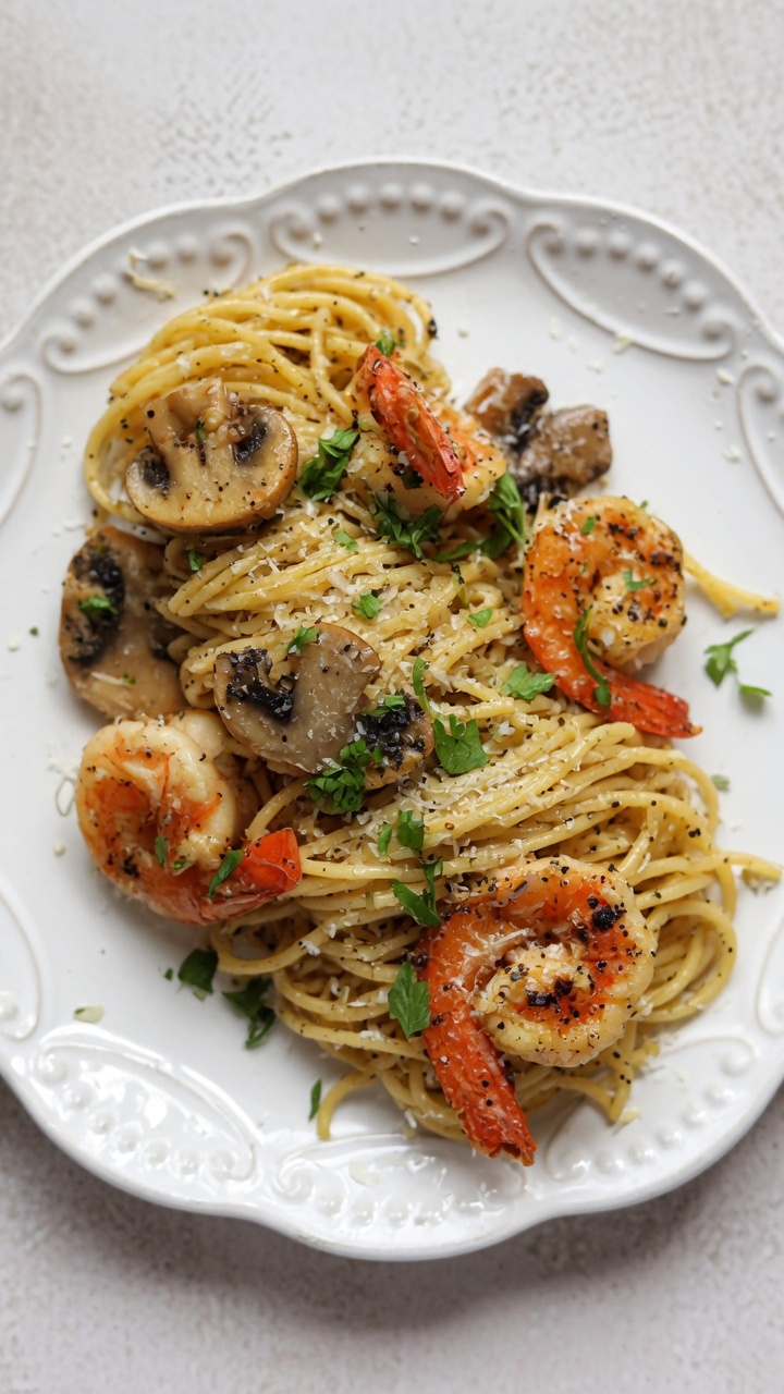 Spaghetti mit Trüffel und Garnelen