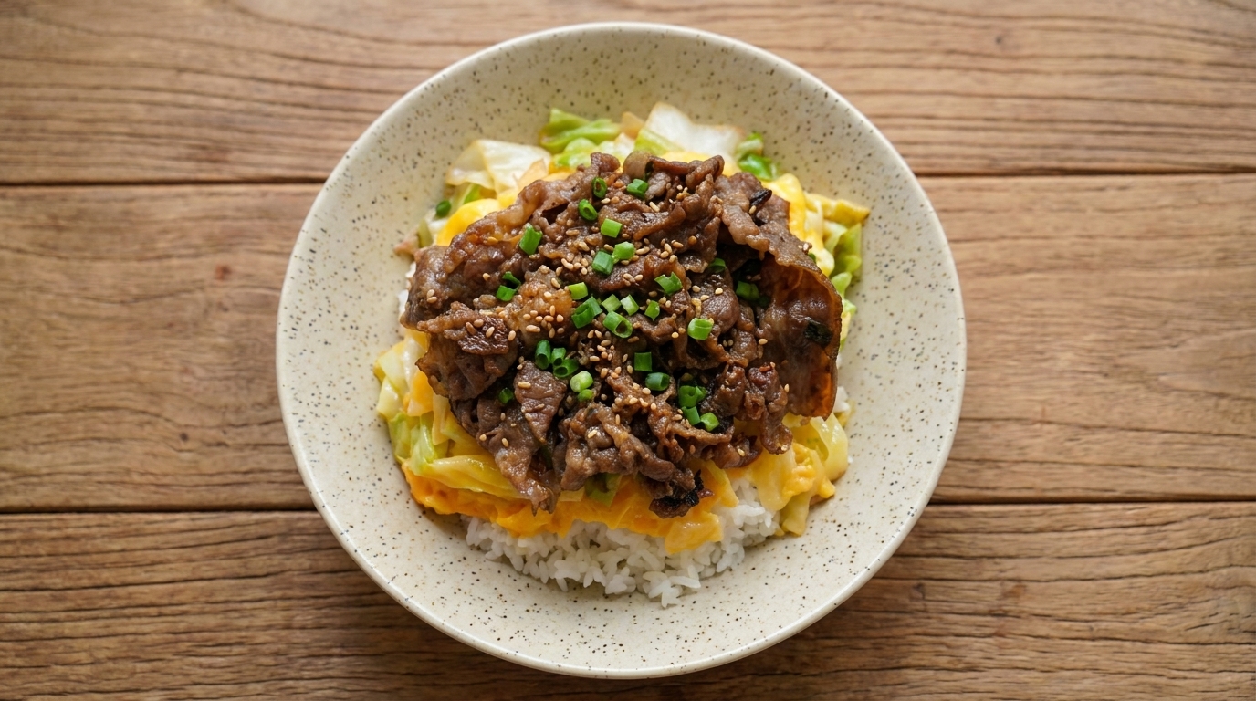 Herzhafte Frühlingszwiebel-Rindfleisch-Bowl