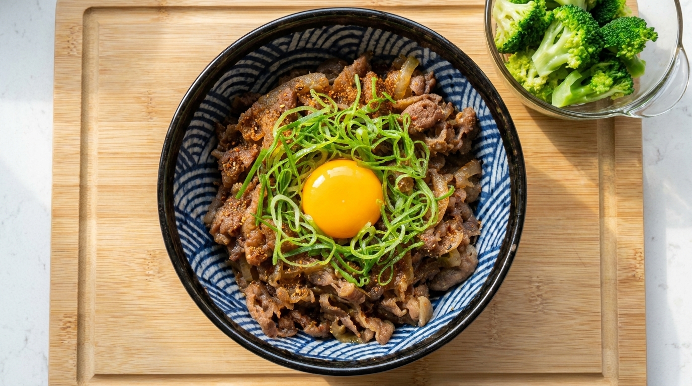 Klassische japanische Rindfleisch-Bowl (Gyudon)