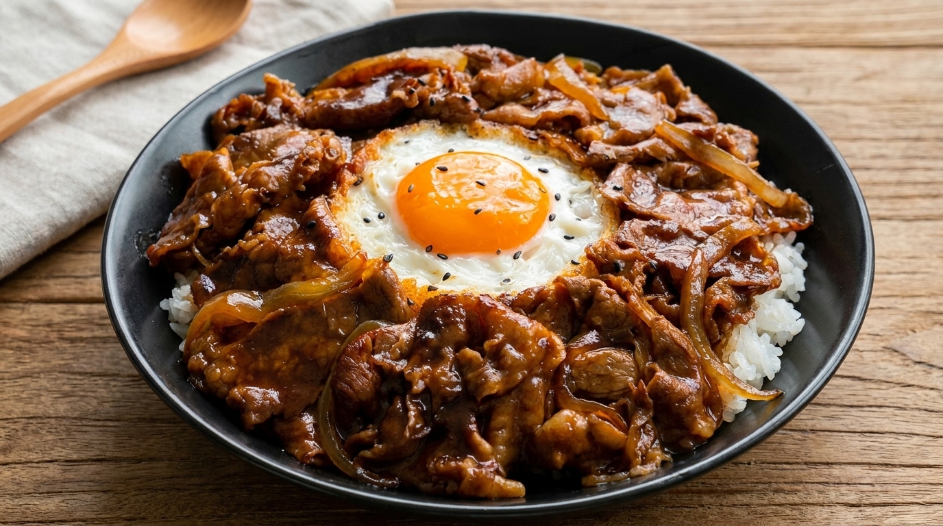 Klassische japanische Beef Bowl (Gyudon)