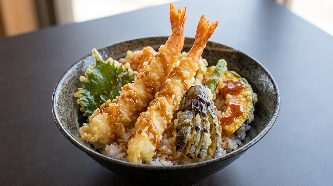 Klassisches Garnelen-Tempura-Donburi (Ebi Tendon)