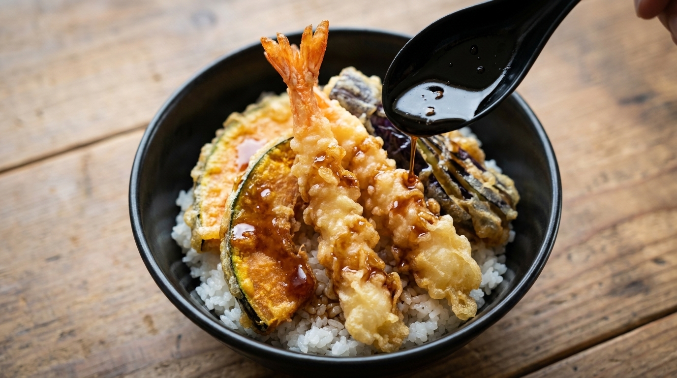Klassisches japanisches Tempura Don (Ten-don)