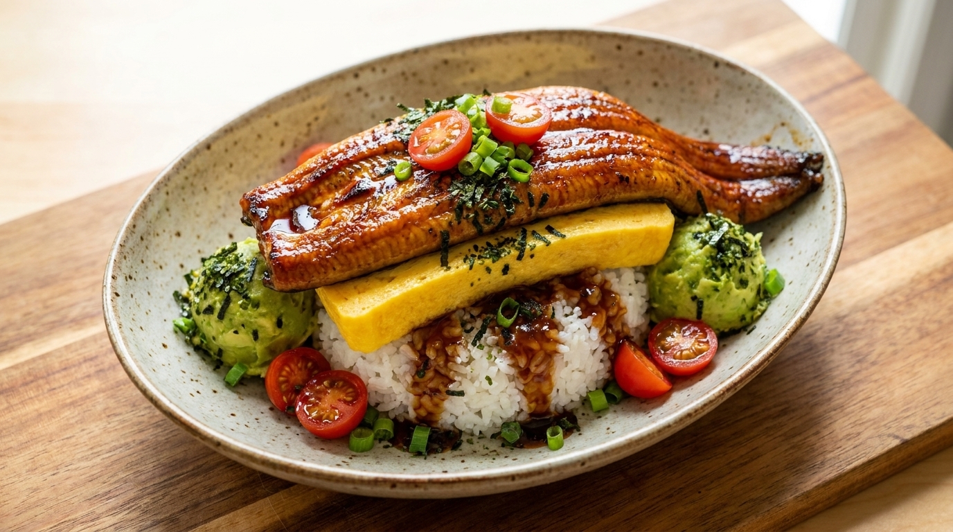 Ultimativer Unagi Don mit Tamagoyaki und Avocado